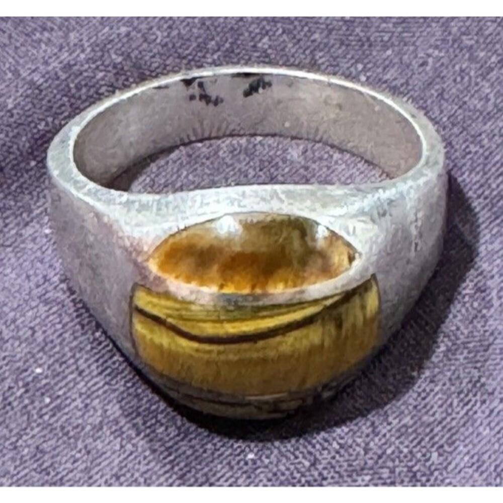 Vintage Mexico 925 Sterling Silver Tiger Eye Men’s Ring 15.2g Signet Acid Tested